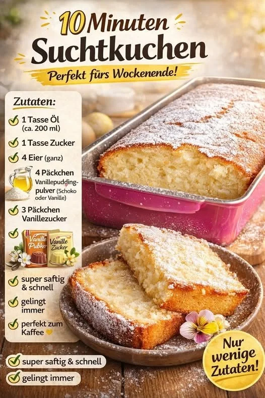 Schneller Suchkuchen für Kaffee mit einer Tasse Kaffee daneben.