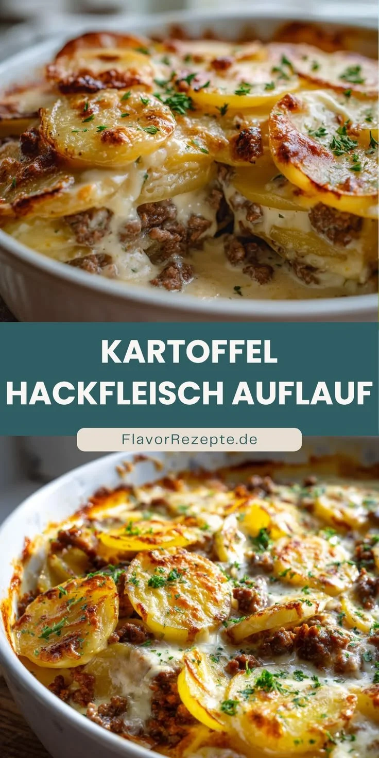Leckerer Kartoffel Hackfleisch Auflauf mit geschmolzenem Käse