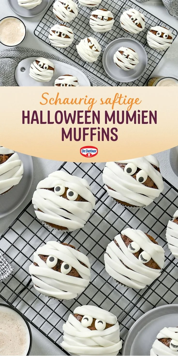 Halloween Mumien Muffins mit schaurigem Design für die perfekte Halloween Party.