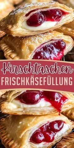 Kirschtaschen mit Frischkäsefüllung auf einem Teller serviert.