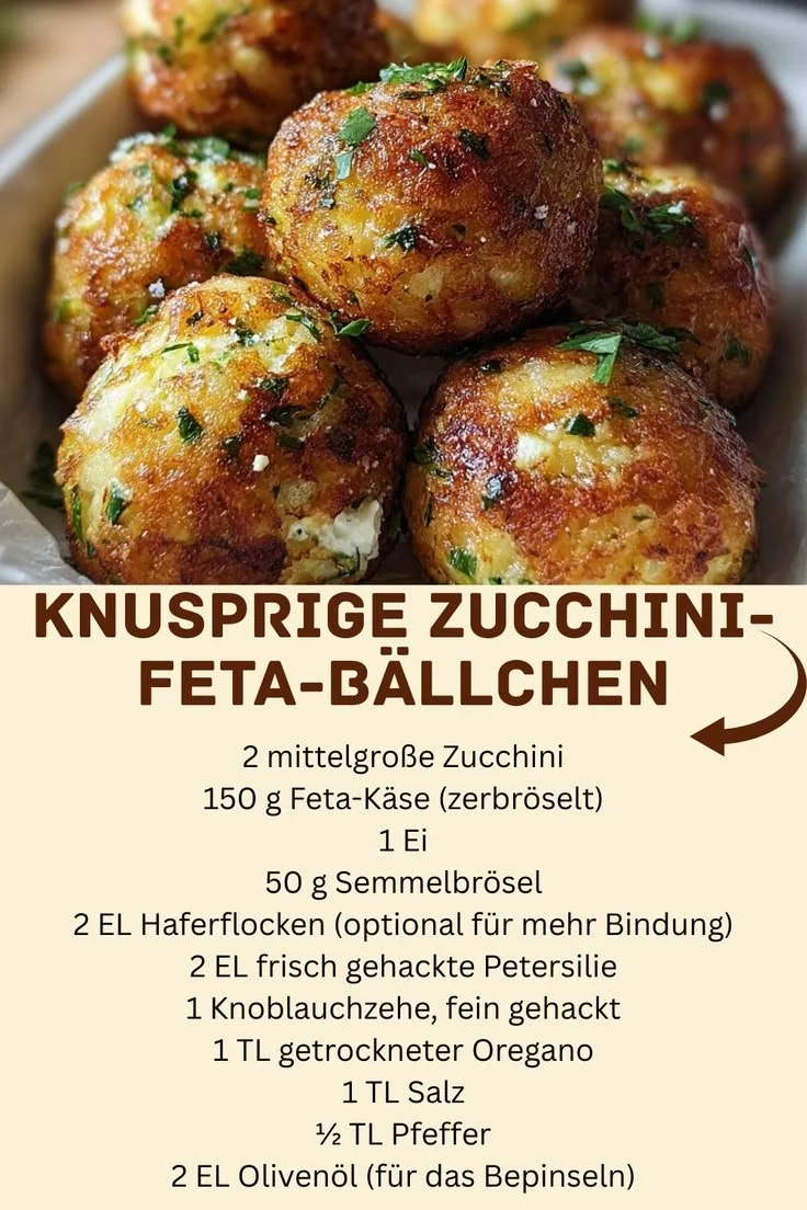 Knusprige Zucchini-Feta-Bällchen auf einem Teller