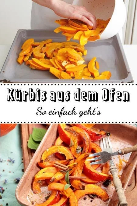 Kürbis im Ofen zubereitet mit Gewürzen und Kräutern als leckeres Gericht
